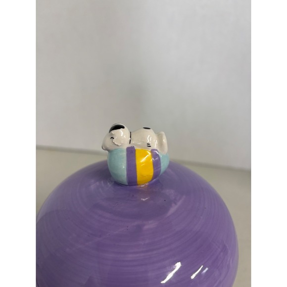 Peanuts Snoopy Woodstock Easter Ceramic Cookie Jar Canister Purple White - Picture 6 of 10